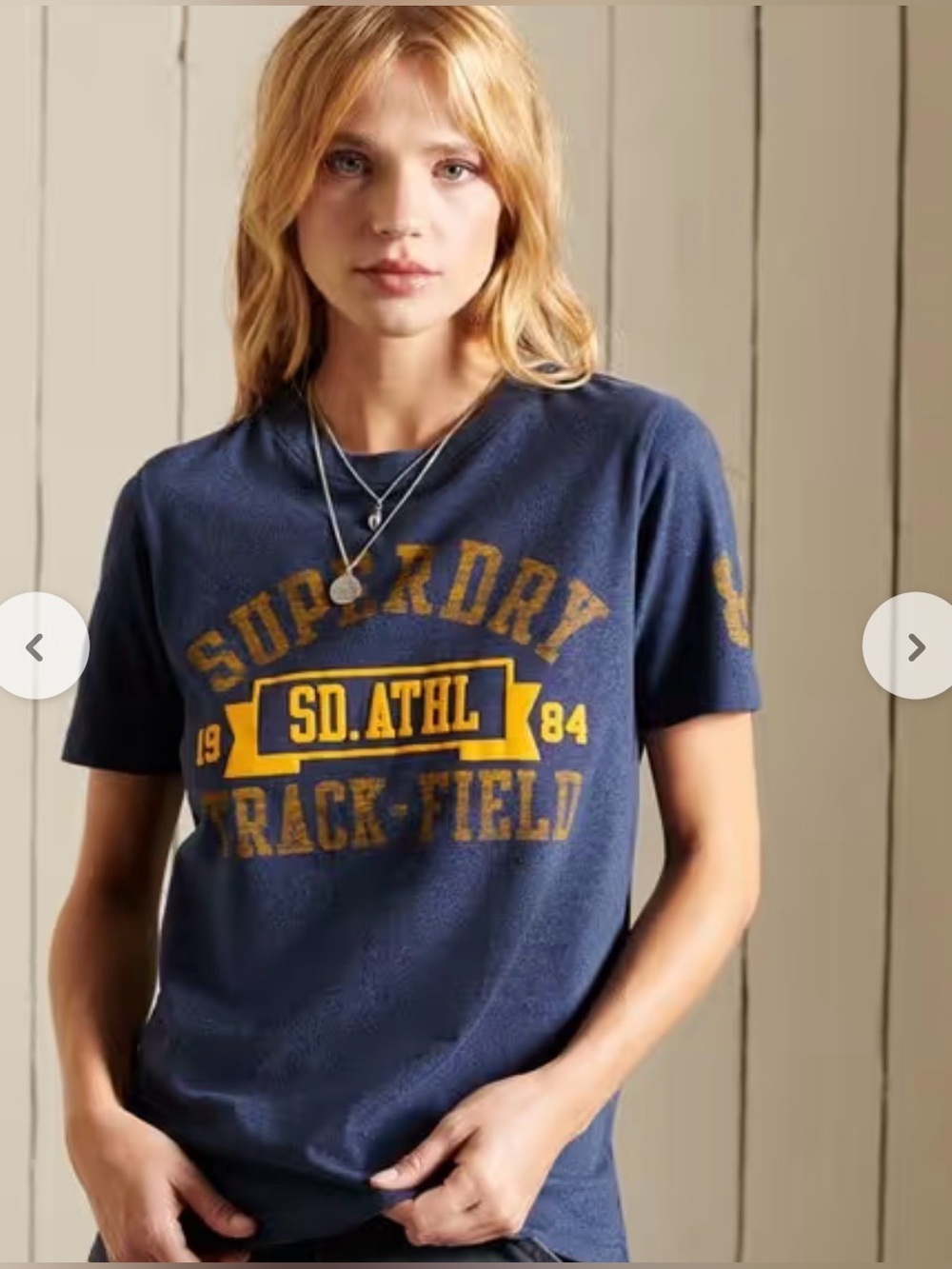 Superdry Navy & Yellow Track Field Graphic Tee women’s size 6 medium